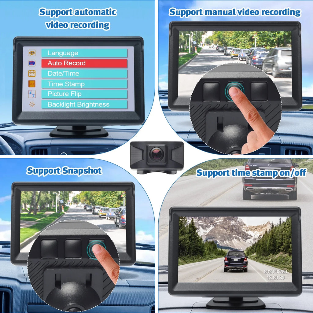 Wireless Backup Camera Kit 5 Inch LCD Monitor DVR Video Recorder with OSD Menu Rear View Camera 720P HD Reverse Camera for Car Van Truck Camper Trailer