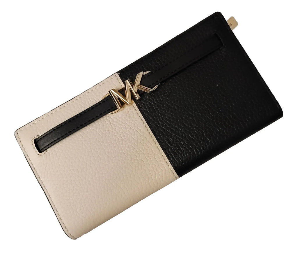 MICHAEL KORS JET SET REED LARGE FLAP BIFOLD SNAP WALLET BLACK AND WHITE