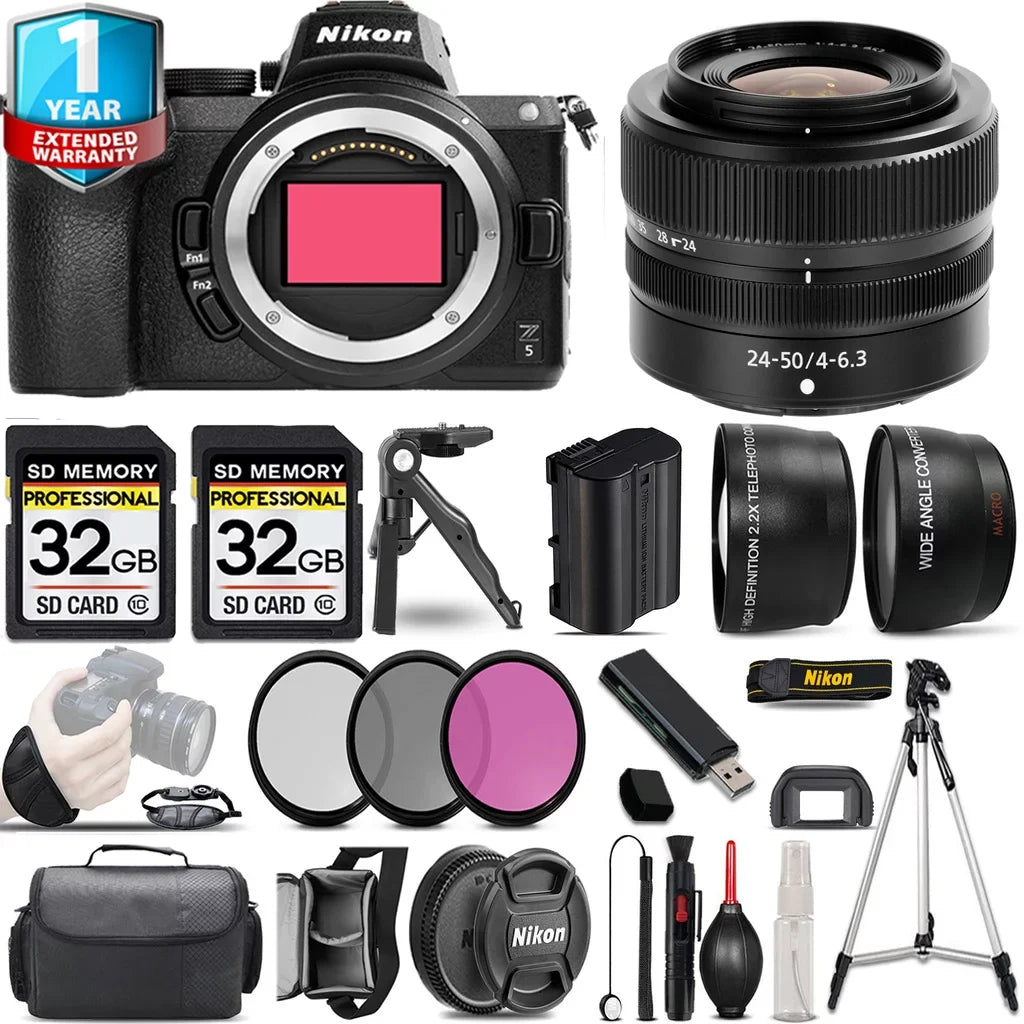 Nikon Z5 Mirrorless Camera with 24-50mm f/4-6.3 Lens + 0.43X Wide Angle Lens + 2.2x Telephoto Lens + 3 PC Filter Set