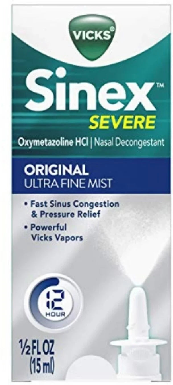 Vicks Sinex Severe Nasal Decongestant, Ultra Fine Mist with Menthol 0.50 oz (Pack of 4)