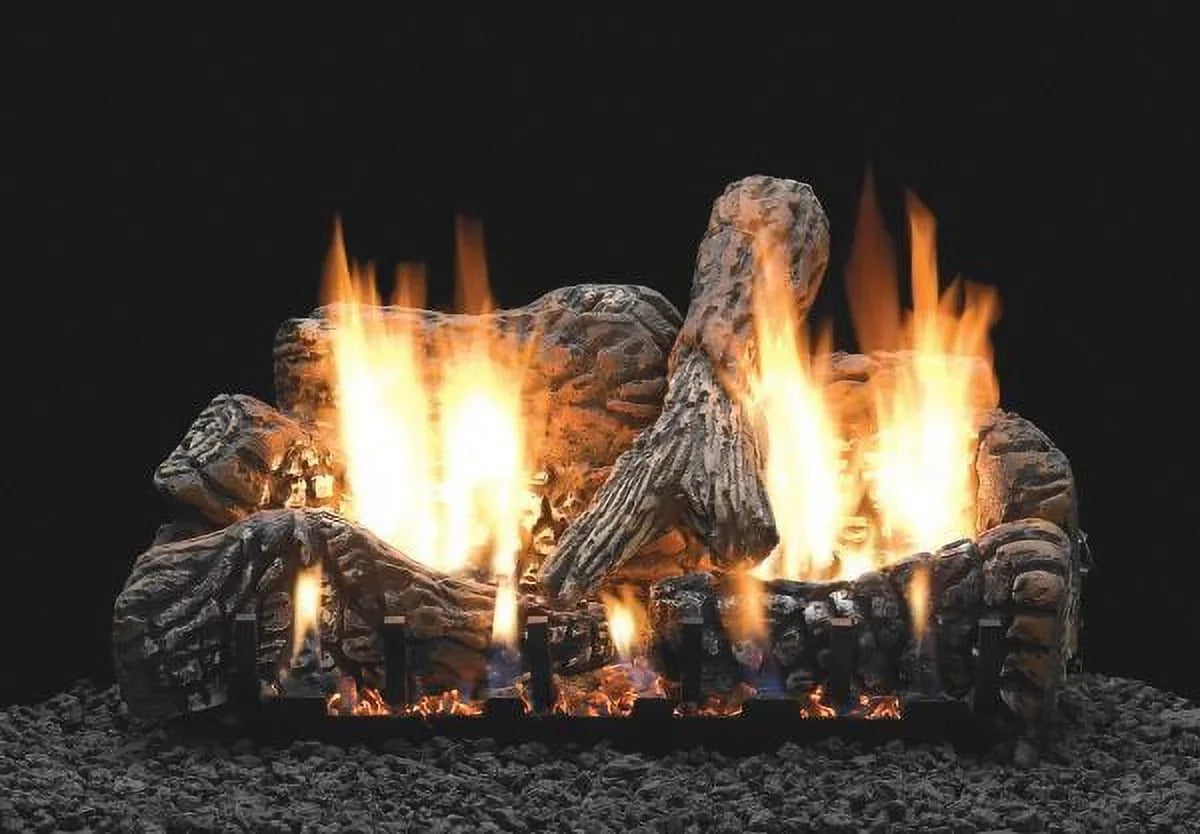 30" Charred Oak Logset with MV VF/V Slope Glaze Burner, LP