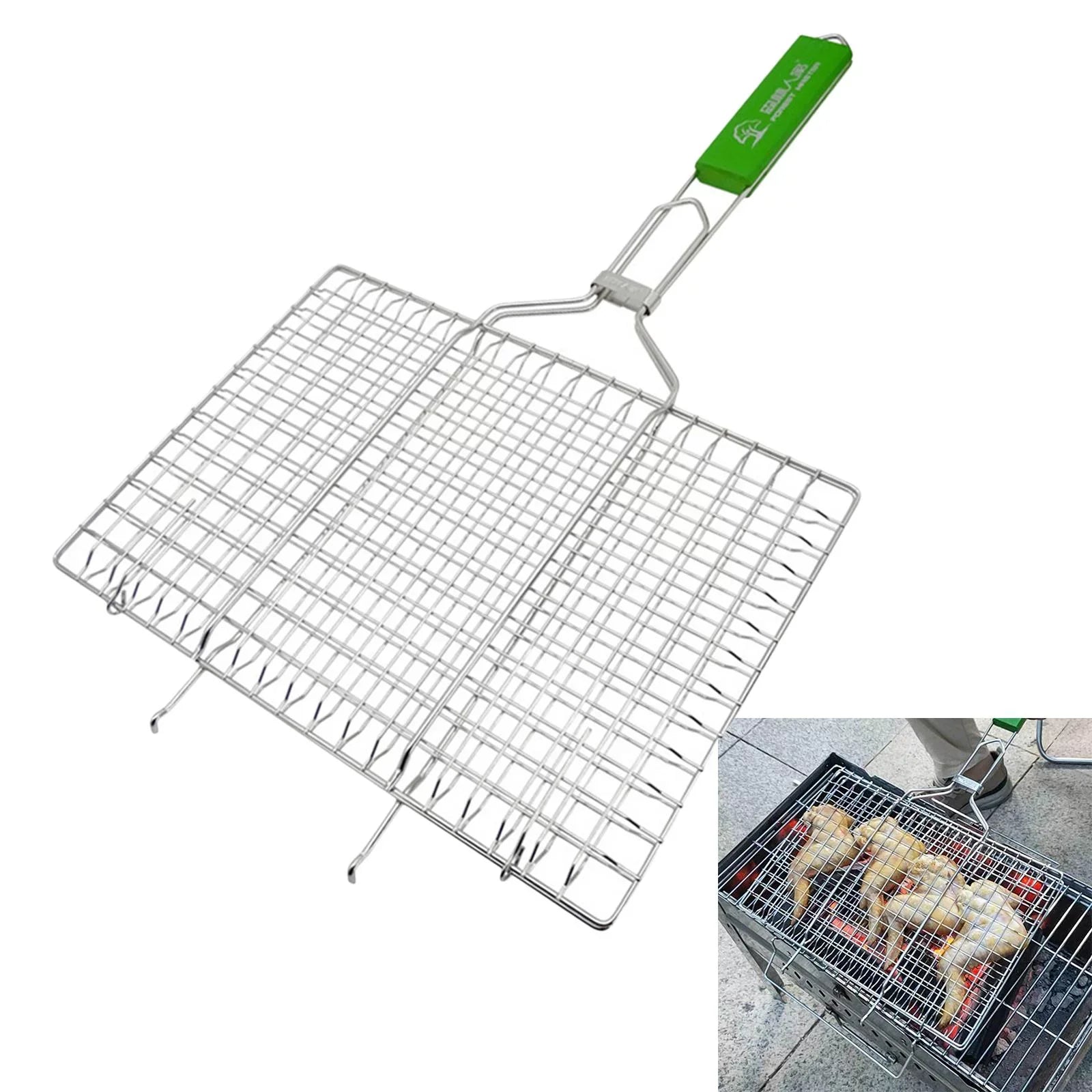 Stainless Steel Basket for Outdoor Camping BBQ Accessories Rack for Grilling Fish, Chicken, Meat, Steak, Vegetables, Kabobs, Chops, Seafood
