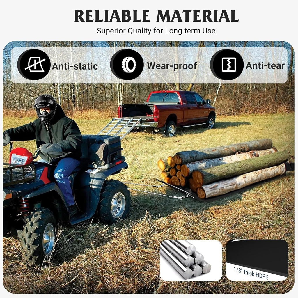 ERAMENT 47" x 90" Heavy Duty Yard Sled, 1/8 Inch Thickened HDPE Yard Drag Mat with Pull Cable and Bar for Commercial, Farm, Heavy Home, Hauling Debris, Construction Materials, Logs and Hunting Trophy