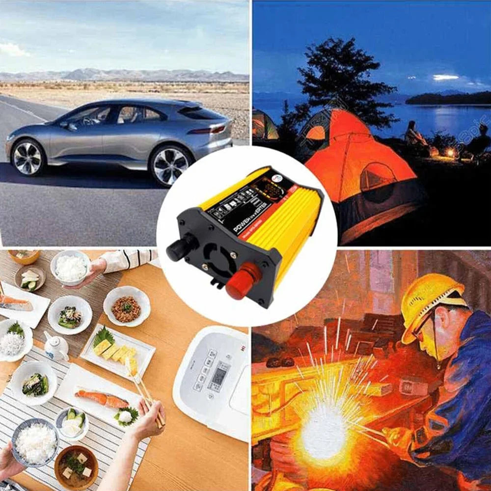 ALLTIMES 6000W Car Power Inverter Reted 500W DC12V-AC220V Modified Sine Wave Intelligent Digital Display 2 USB Ports Fast Charging Auto Charger Converter Adapter