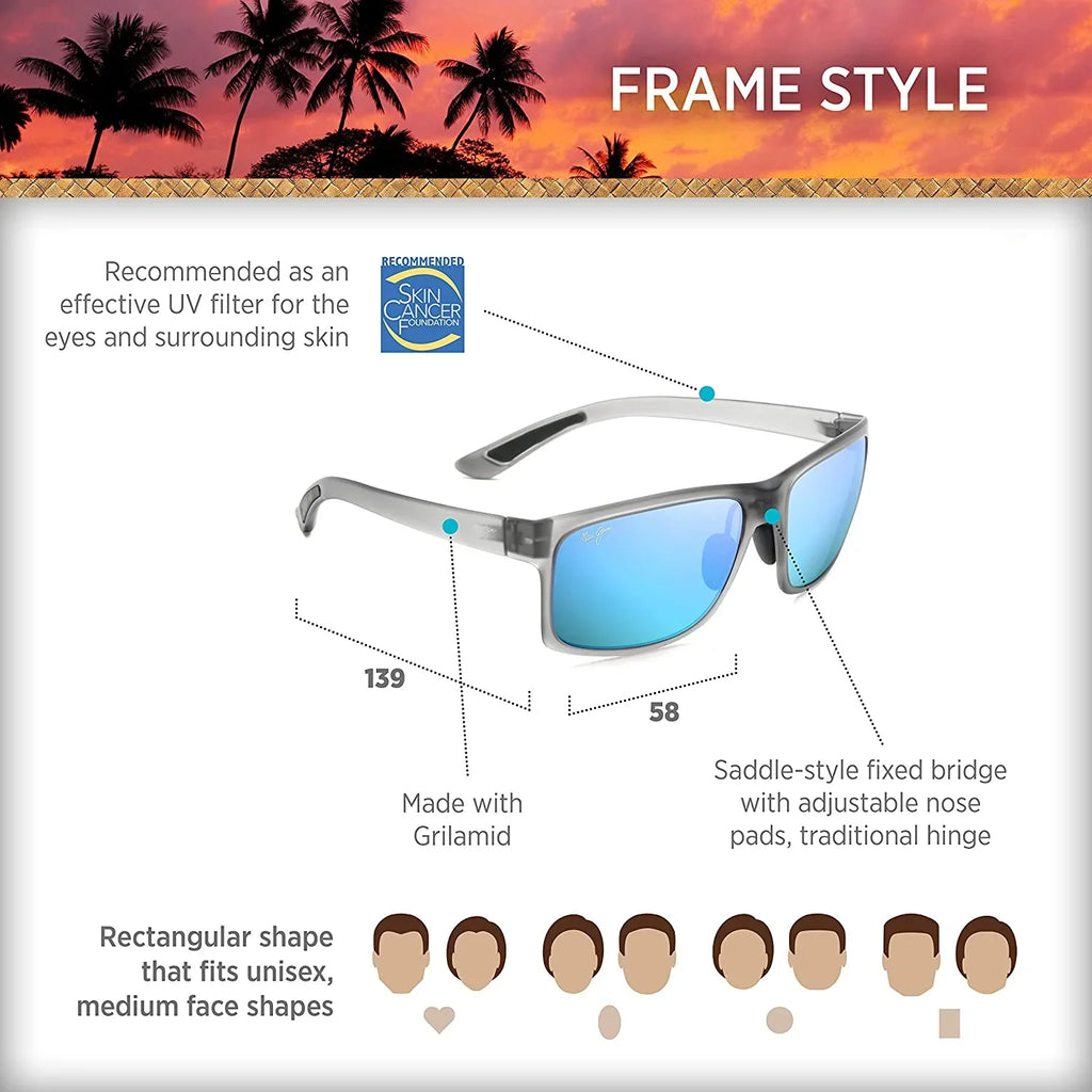 Maui Jim Pokowai Arch Blue Hawaii Rectangular Men's Sunglasses B439-11M 58