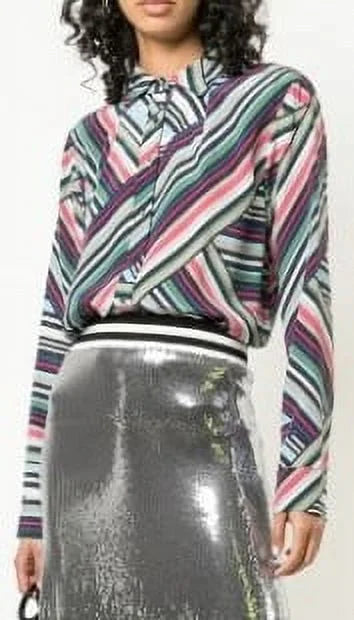 Nicole Miller Artelier MULTICOLOR Abstract Stripe Button Down Bodysuit, US Petite