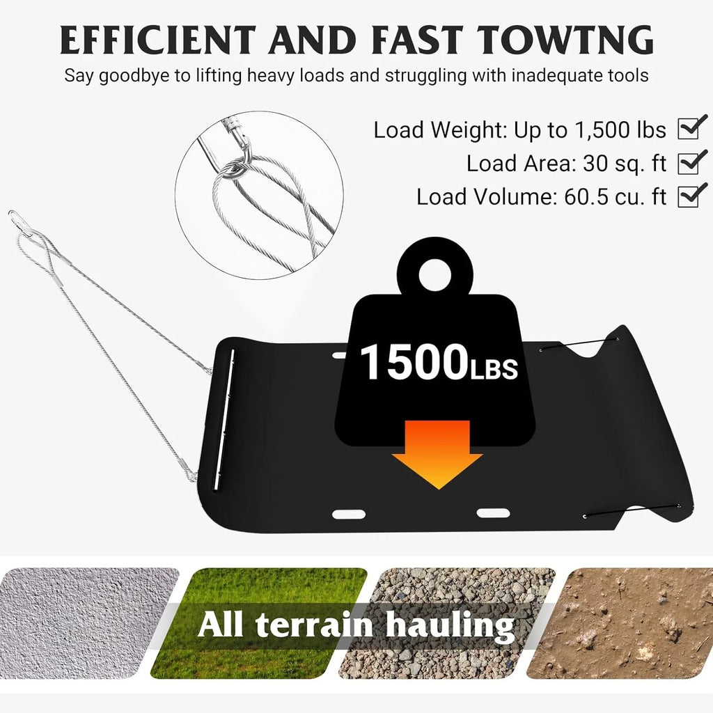ERAMENT 47" x 90" Heavy Duty Yard Sled, 1/8 Inch Thickened HDPE Yard Drag Mat with Pull Cable and Bar for Commercial, Farm, Heavy Home, Hauling Debris, Construction Materials, Logs and Hunting Trophy
