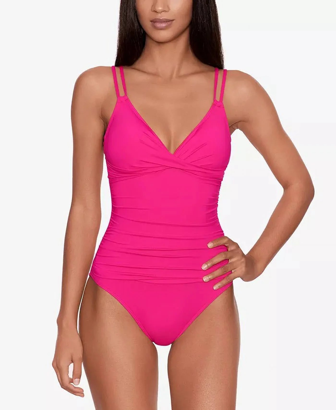 Ralph Lauren HOT PINK Double Strap Tummy Control One Piece Swimsuit, US 4