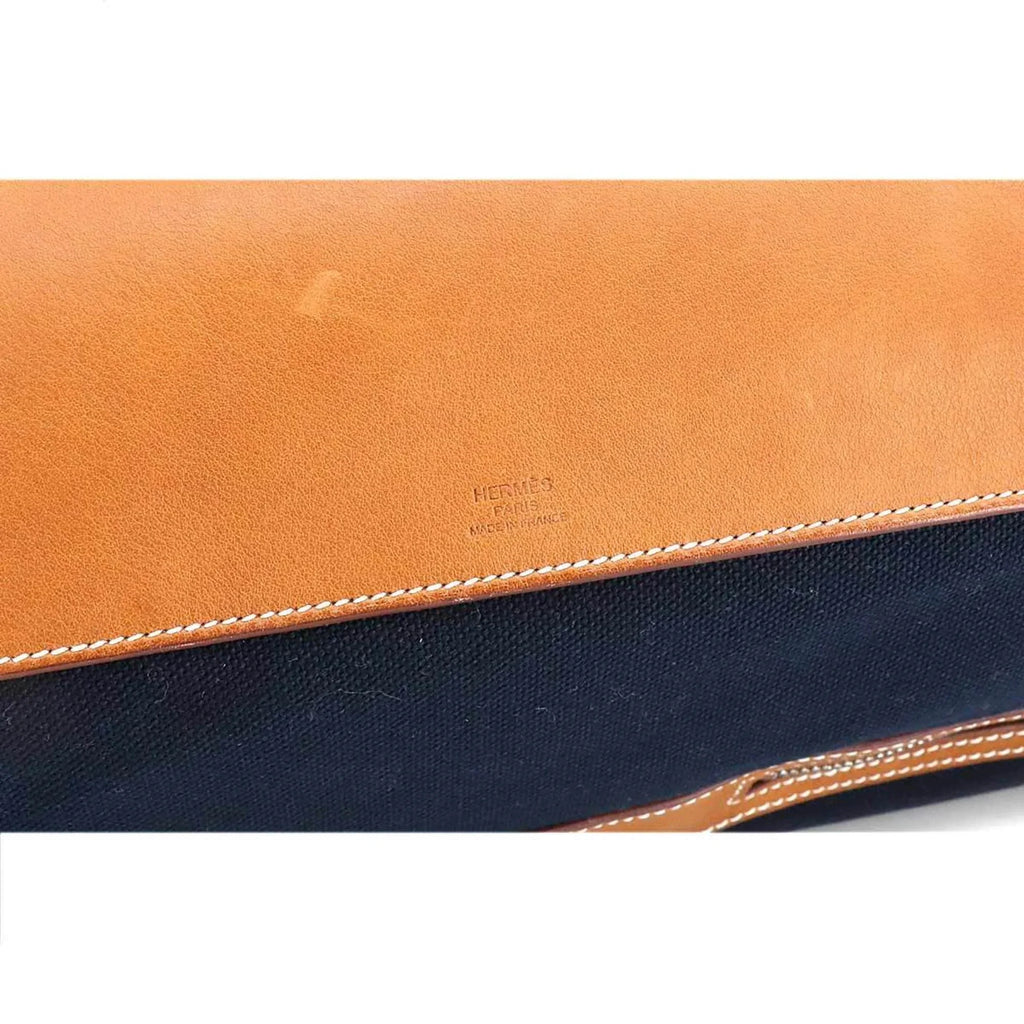 Pre-Owned Hermes Odyssey Tail Duffel Bag 2way Hand Shoulder Gauland Canvas Spudkidskin Blue Marine Gold (Like New)