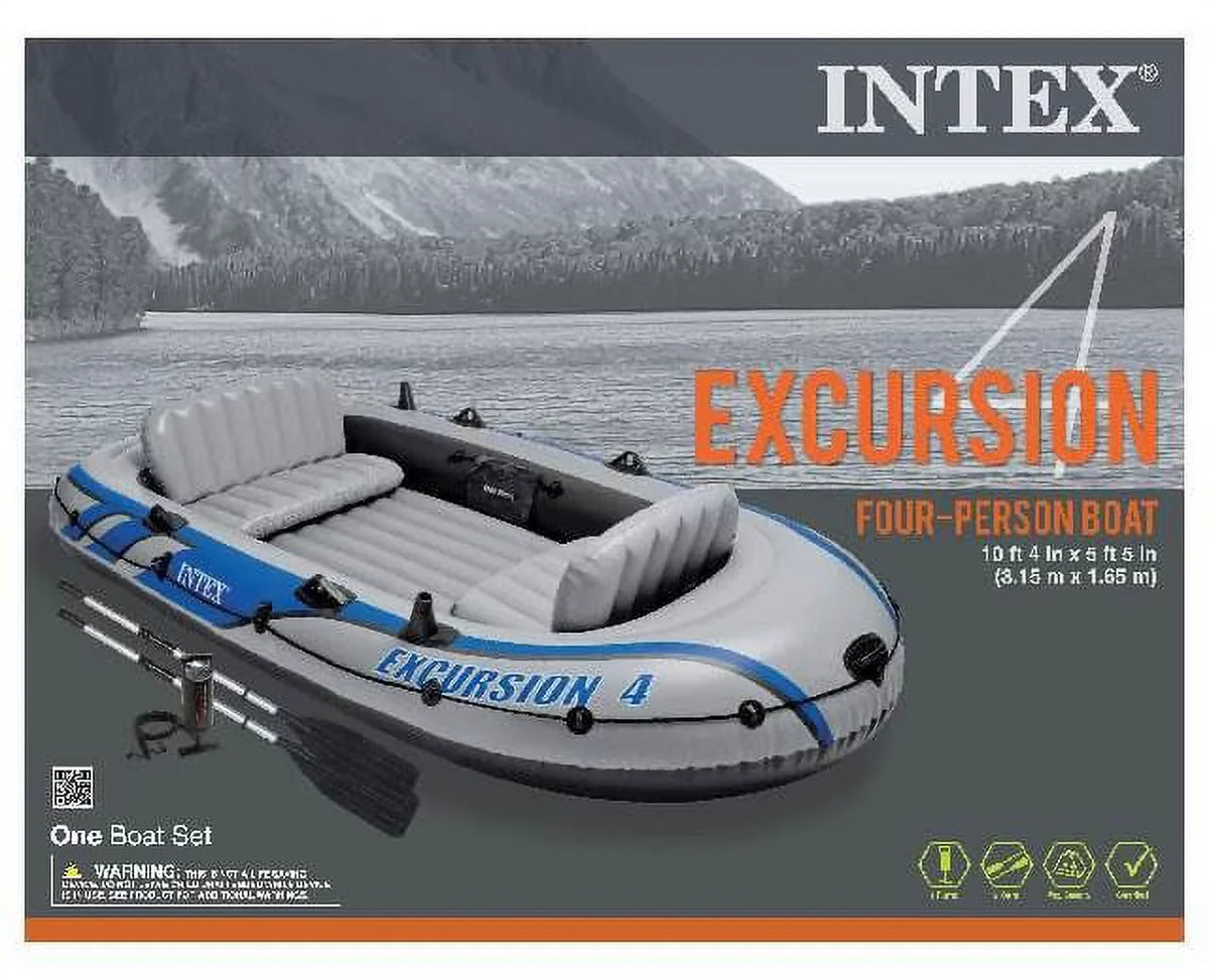 Intex Excursion Inflatable Rafting Fishing 4 Person Craft w/ Oars & Pump (2 Pack)