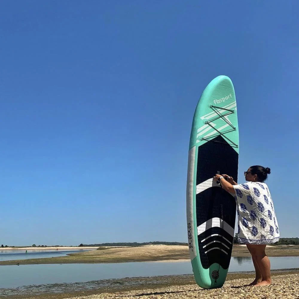 FBsport 10 Ft. Brushed Thickening Inflatable Stand up Paddle Board with Complete Accessories and Carry Bag, Wide Stance, Surf Control, Non-Slip Deck, Standing Ship Green