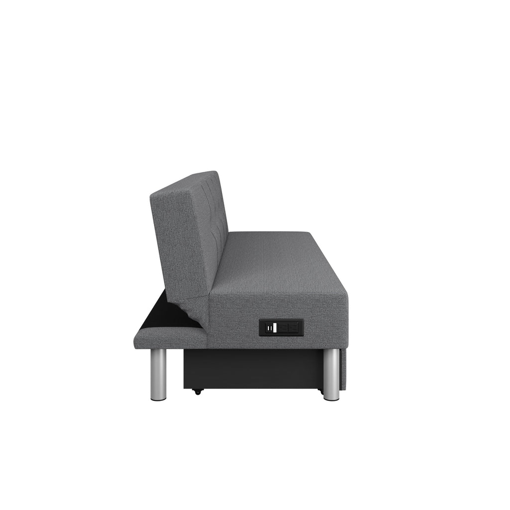 Serta Windsor Futon with Storage and Power, Gray Fabric