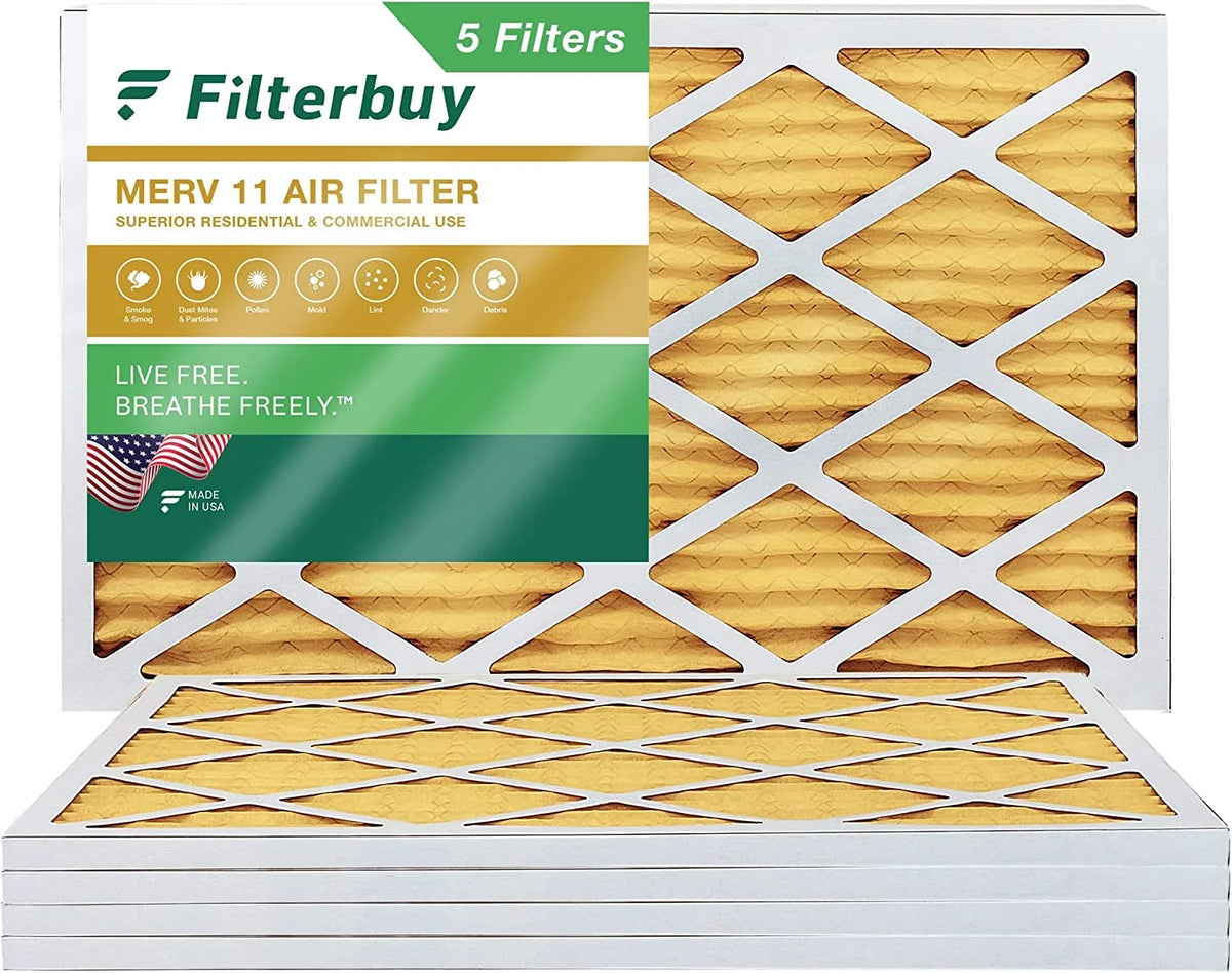 Filterbuy 14x25x1 MERV 11 Pleated HVAC AC Furnace Air Filters (5-Pack)