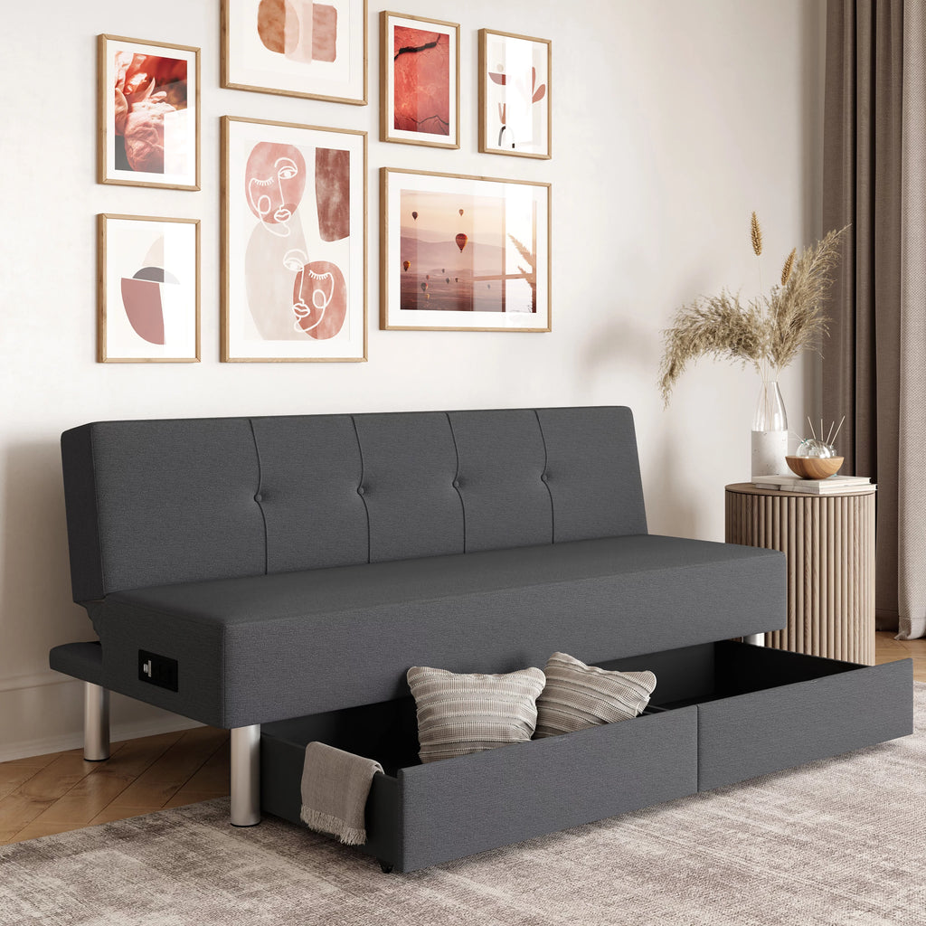 Serta Windsor Futon with Storage and Power, Gray Fabric