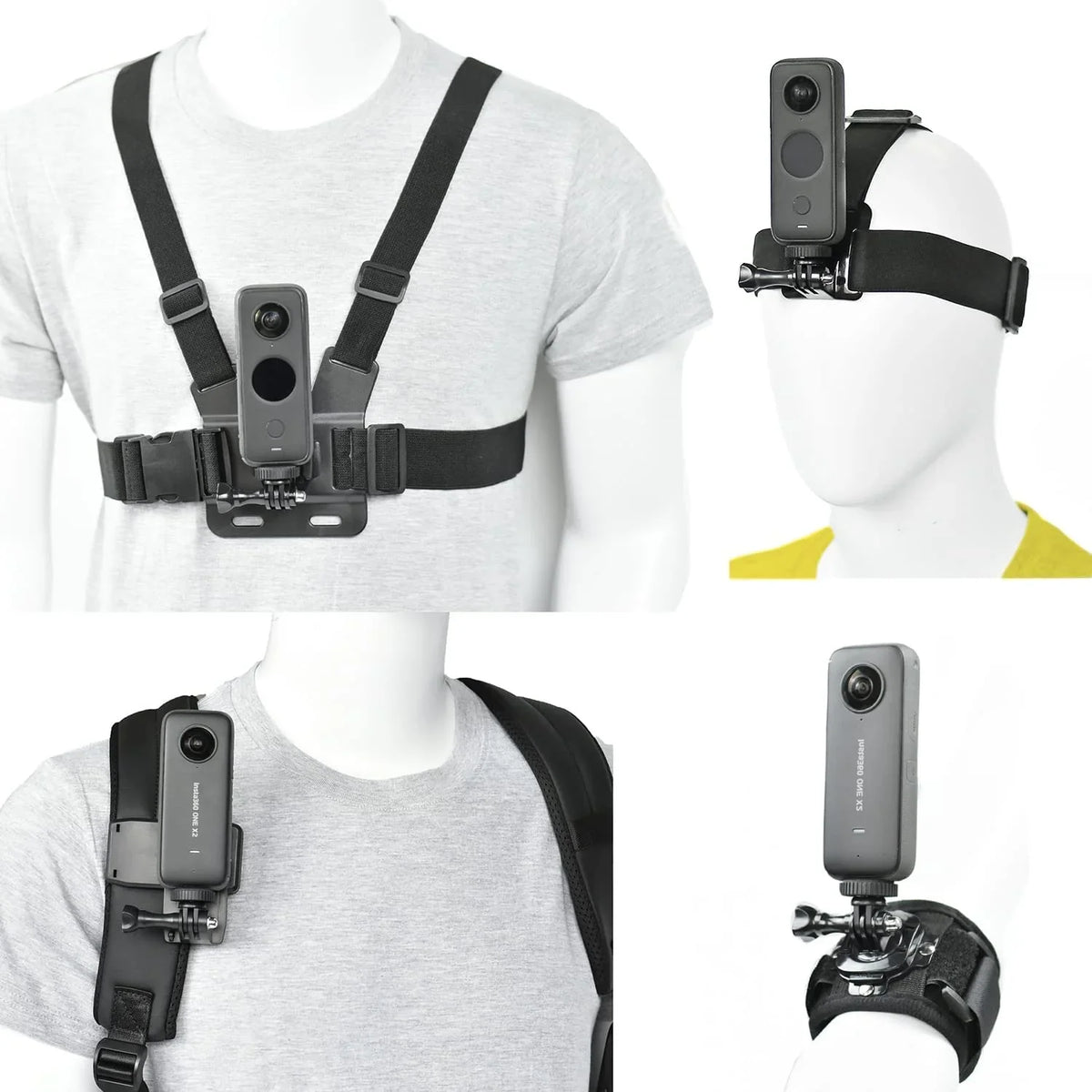 Action Camera Accessory Kit Chest Strap Mount Head Mount Wrist Strap Backpack Mount for Insta360 One X3/