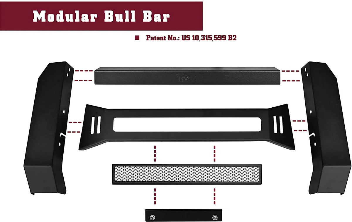 TAC Modular Bull Bar Matching with 2005-2023 Toyota Tacoma Pickup Truck Fine Textured Black (Predator Mesh Version)