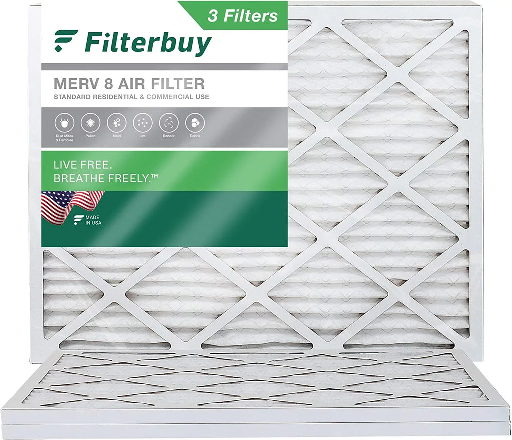 Filterbuy 19x20x1 MERV 8 Pleated HVAC AC Furnace Air Filters (3-Pack)
