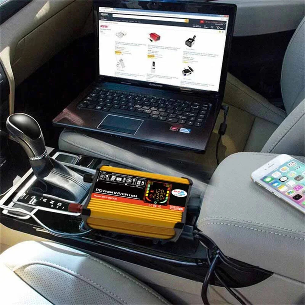 ALLTIMES 6000W Car Power Inverter Reted 500W DC12V-AC220V Modified Sine Wave Intelligent Digital Display 2 USB Ports Fast Charging Auto Charger Converter Adapter
