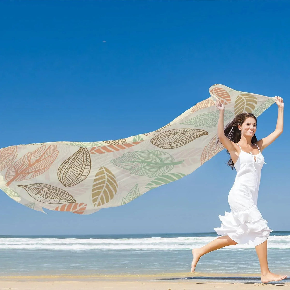 Hyjoy Vintage Leaf Pattern Long Silk Neck Scarf Lightweight Shawl Wrap Scarves for Women Girls