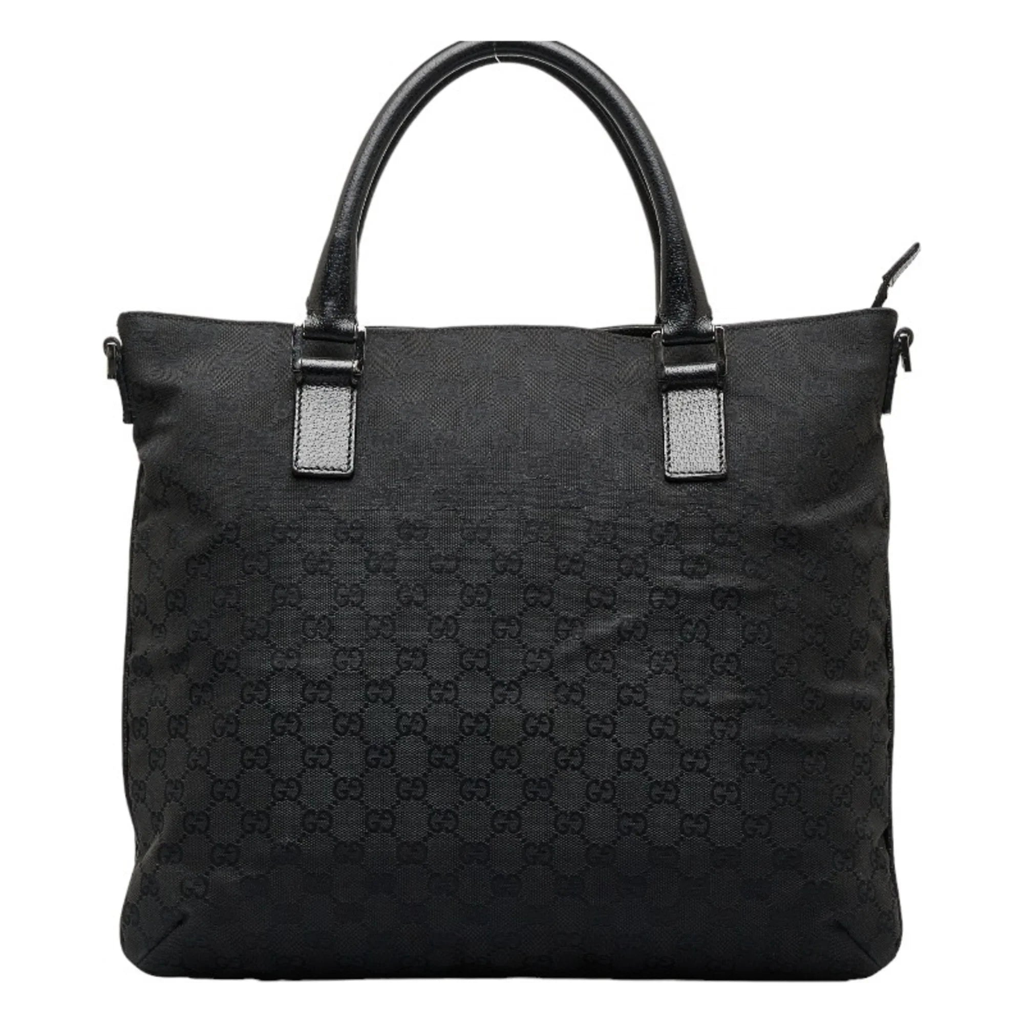 Pre-Owned Gucci GG canvas handbag tote bag 122797 black leather ladies GUCCI (Good)