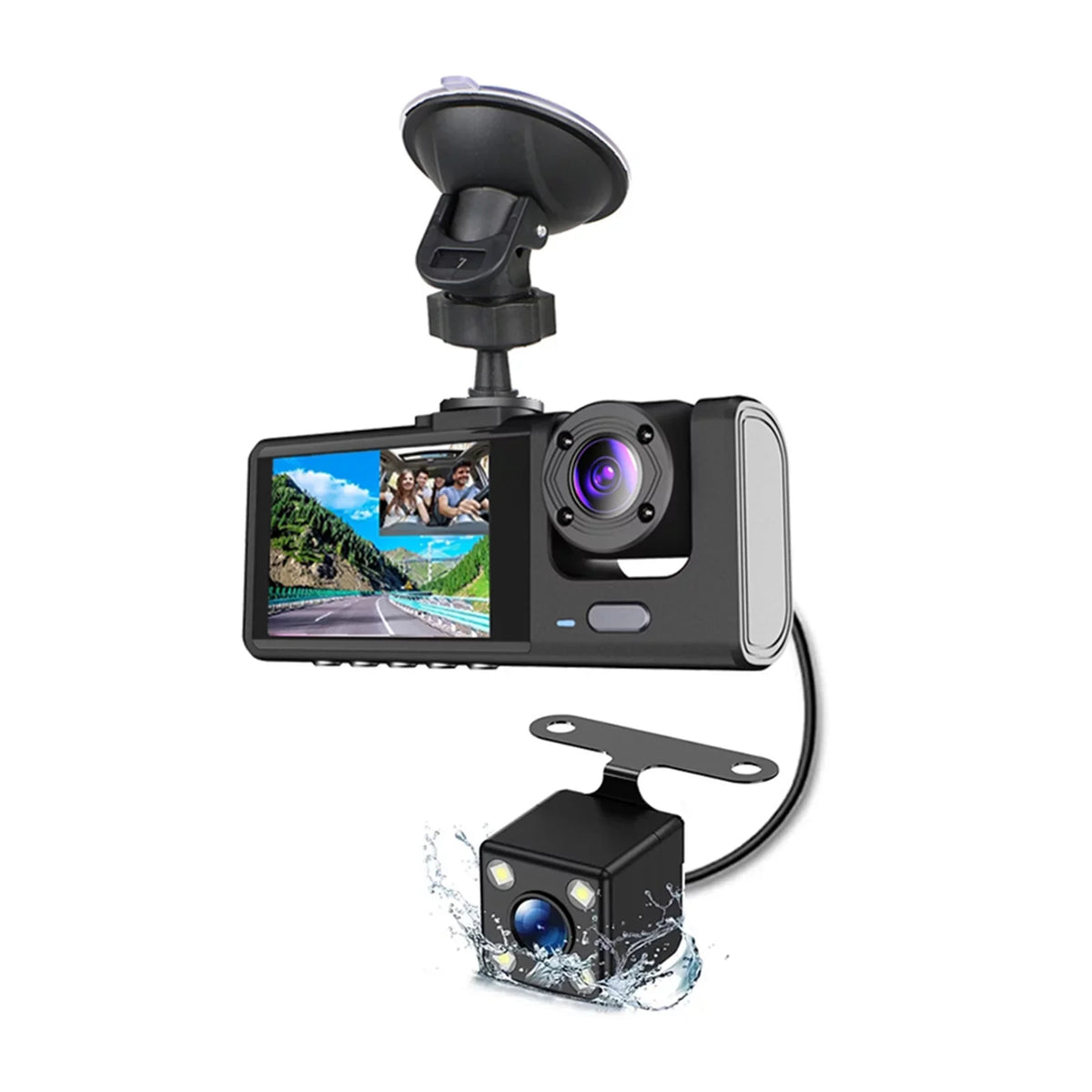 Nebublu Dash Camera with 3 Cameras, Car Video Recording Camcorder, Auto Safety Driving Recorder