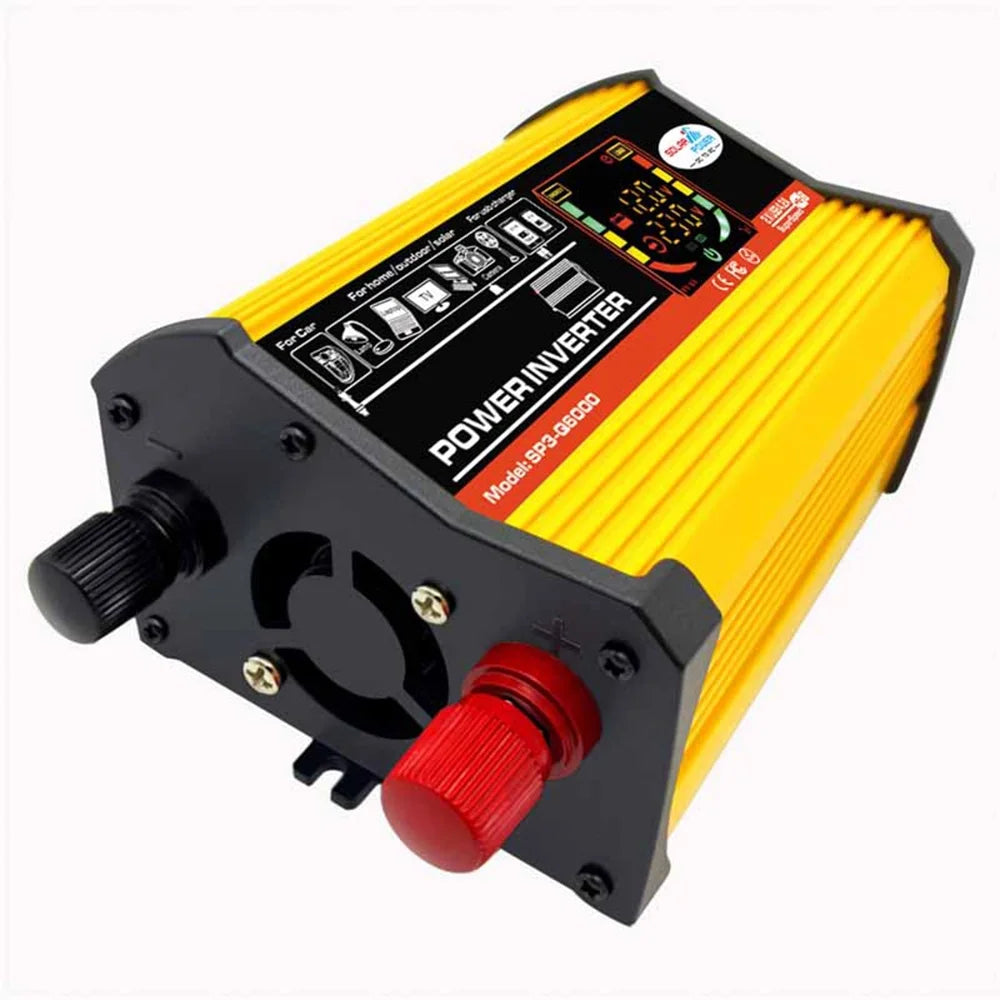 ALLTIMES 6000W Car Power Inverter Reted 500W DC12V-AC220V Modified Sine Wave Intelligent Digital Display 2 USB Ports Fast Charging Auto Charger Converter Adapter