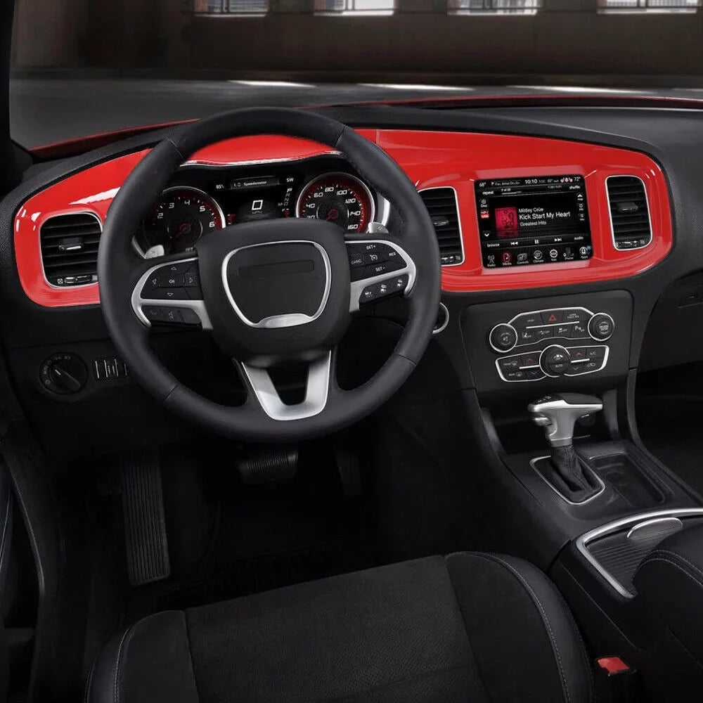 CheroCar Console Center Dash Board Trim Coating Interior for Dodge Charger 2015-2022,Red