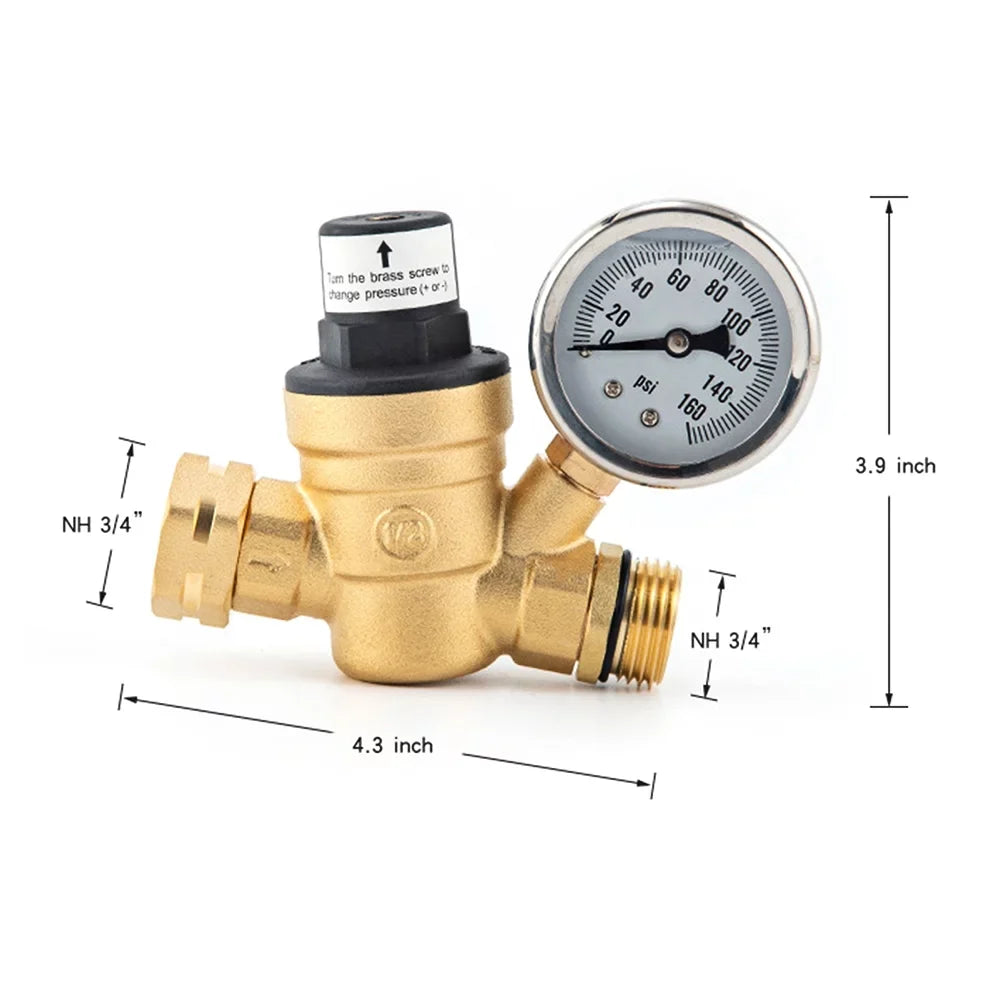 Yabuy Resilient Brass Water Pressure Regulator Valve with Inlet Screened Filter Optimal for RV Plumbing System