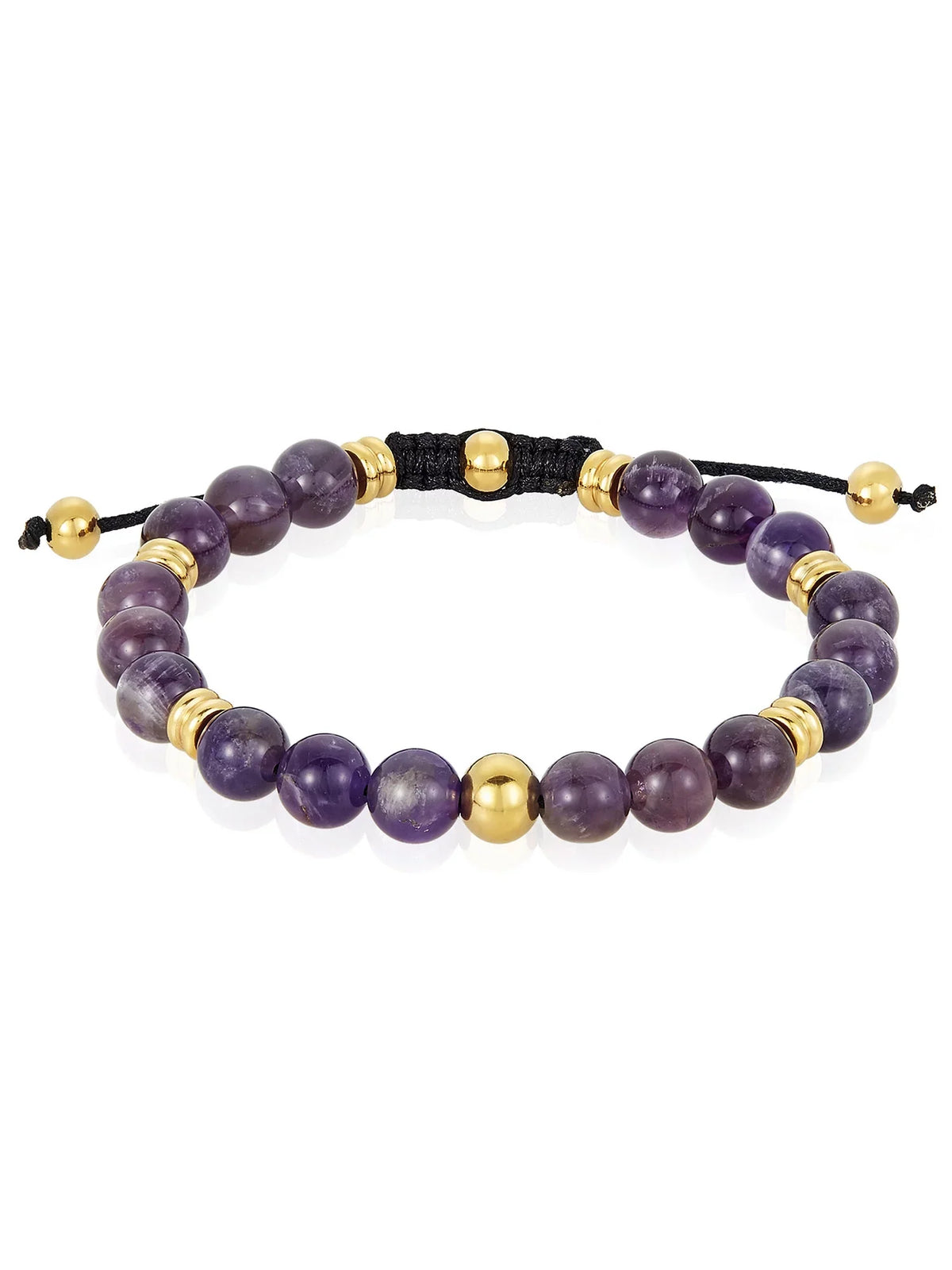 Coastal Jewelry Men's Amethyst Stone and Gold Plated Stainless Steel Beaded Adjustable Bracelet (8mm)