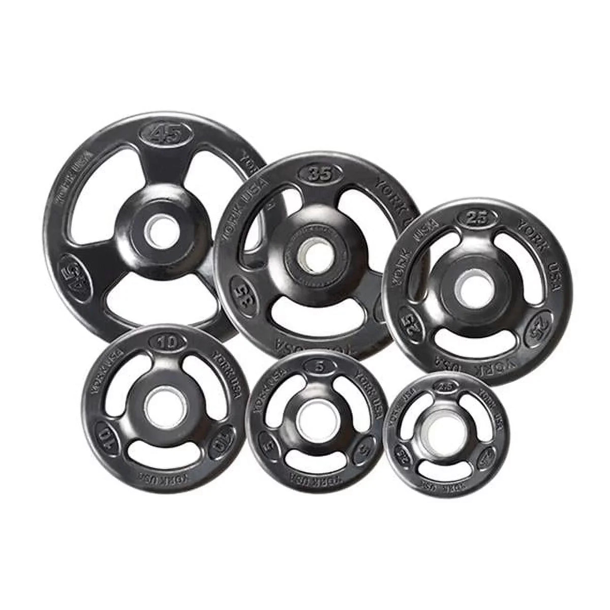 York Barbell Grip Urethane Encased Olympic Plates- Black - 25 lbs