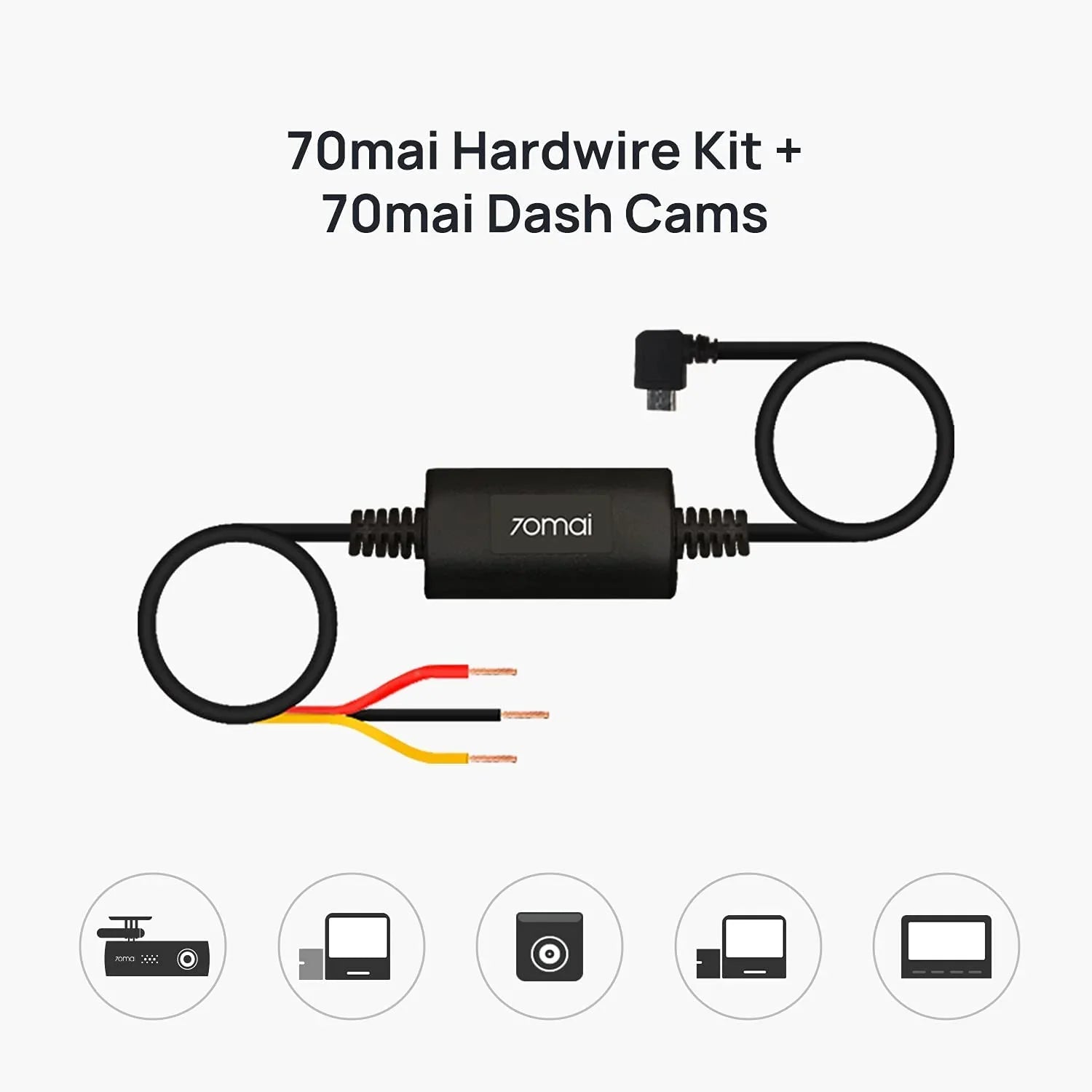 Hardwire Kit, 10ft ro USB for Car Dash Cams, 12V-30V to 5V/2.4A, Low Voltage Protection, 24 Hour Parking