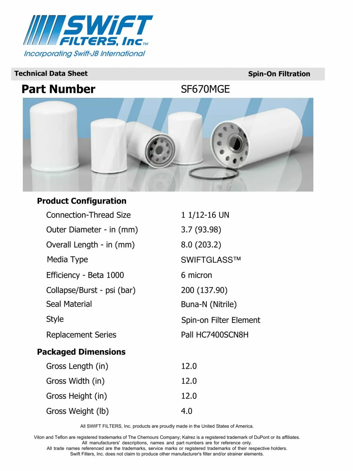 Direct Interchange for FLEETGUARD HF6607 Spin-On Filter Element Microglass Construction 6 Micron