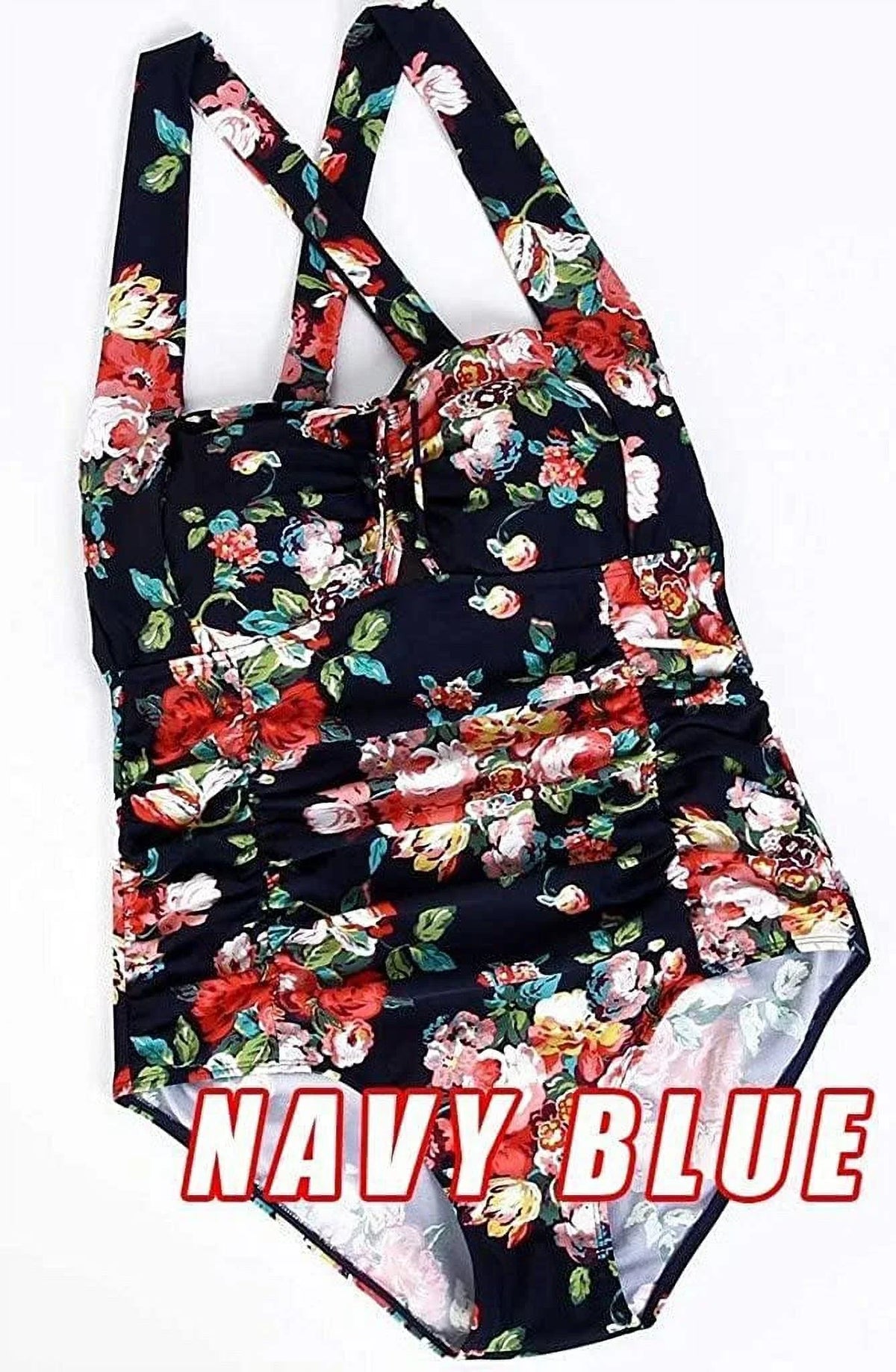 QZUnique Women's One Piece Bathing Suit Tummy Control Swimwear Halter Ruched Swimsuit Plus Size Vintage Monokini