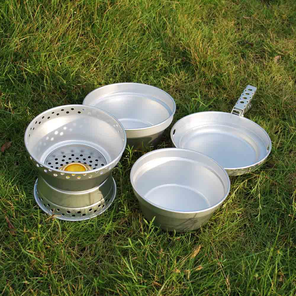 ammoon Cookware Set Portable Camping Stove Spirit with Stand Pot Pan and Gripper for Backpacking Hiking Picnic BBQ