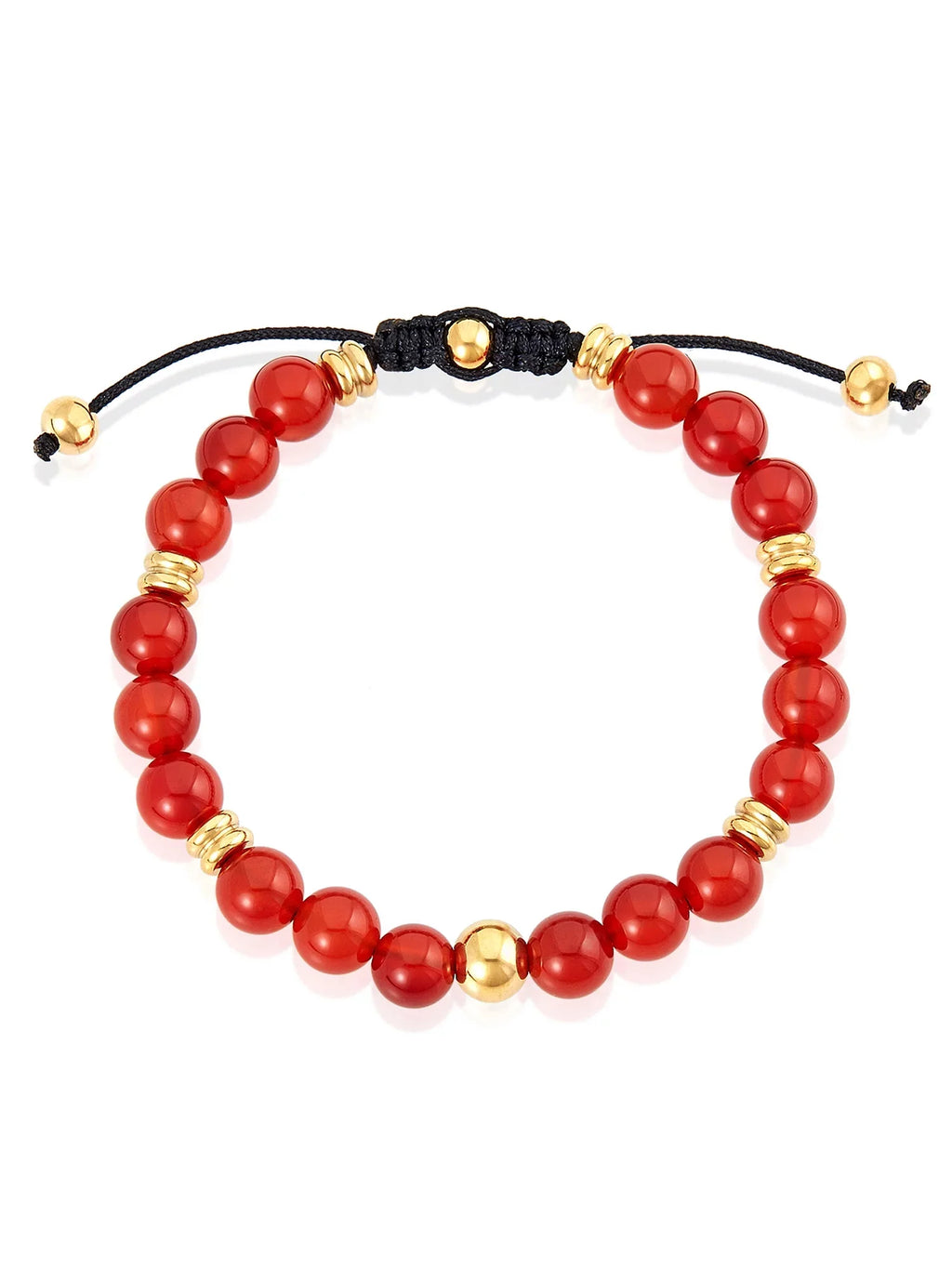 Coastal Jewelry Men's Red Agate Stone and Gold Plated Stainless Steel Beaded Adjustable Bracelet (8mm)