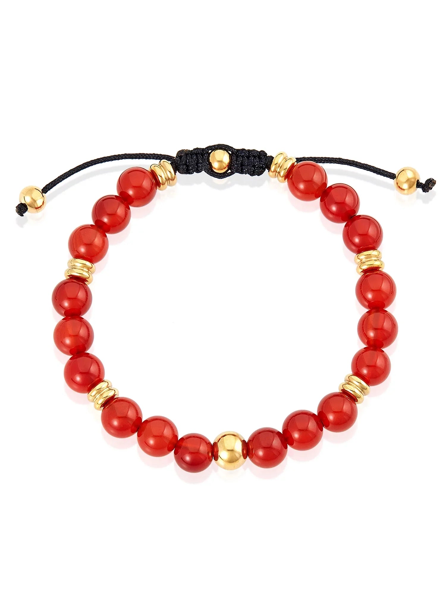 Coastal Jewelry Men's Red Agate Stone and Gold Plated Stainless Steel Beaded Adjustable Bracelet (8mm)