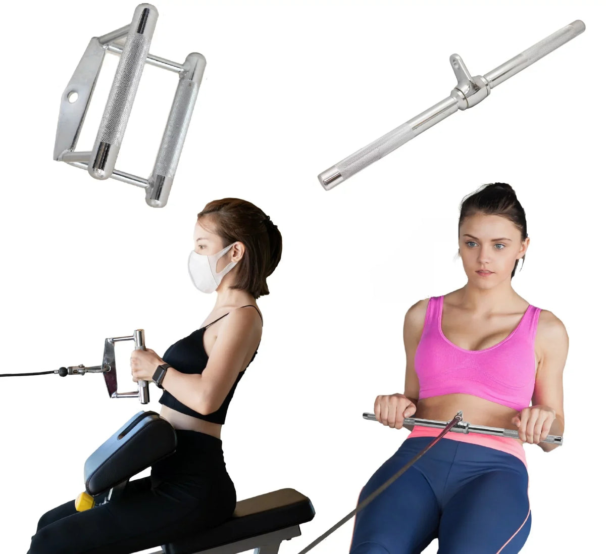 Double D Handle (V-Handle) and Rotating Straight Bar | Triceps Press Down Cable Attachment, Lat Pulldown Attachment, Weight Machine Accessories Home Gym Exercise Equipment