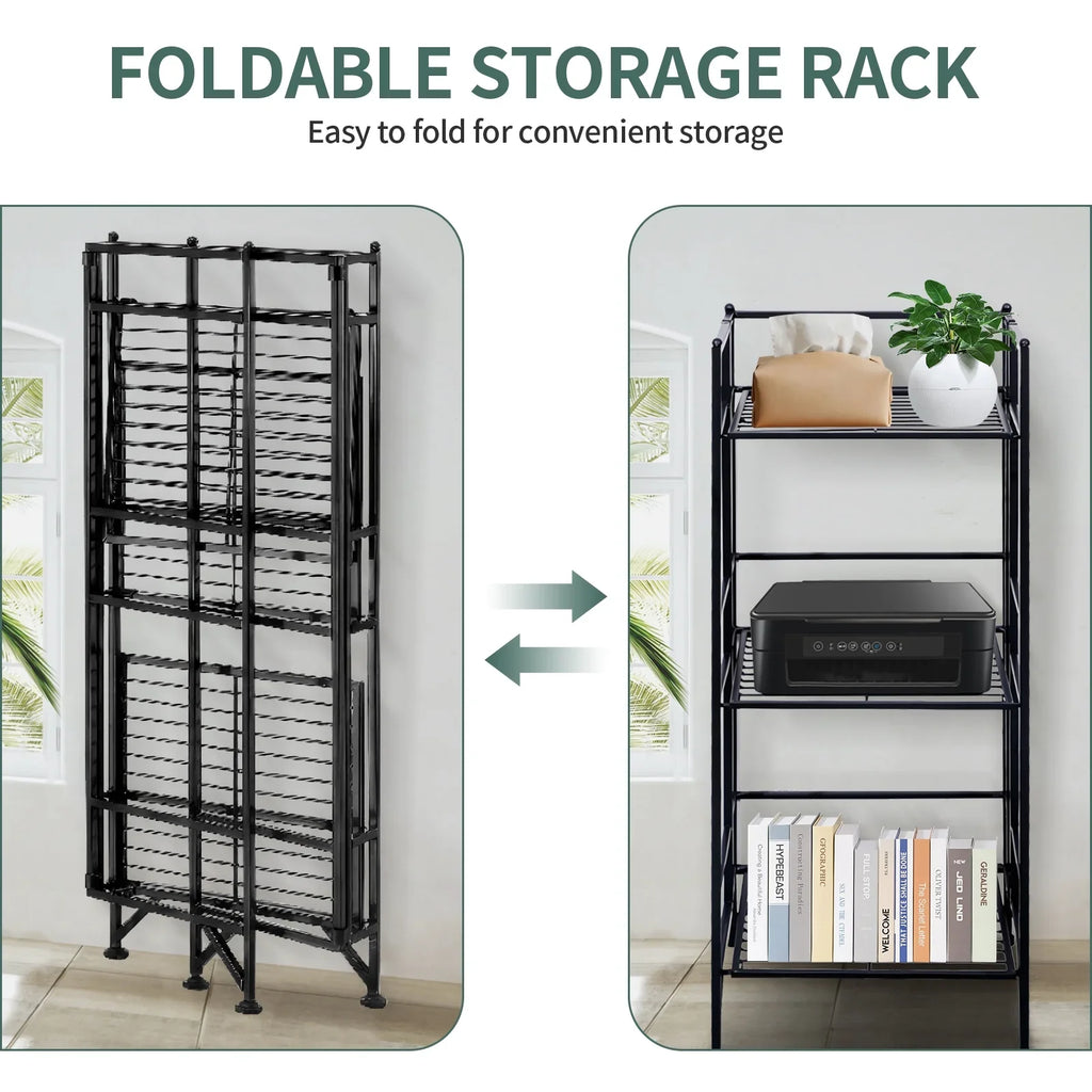 SYTHERS 3 Tier Wide Folding Metal Shelf, Metal Storage Rack, 13 x 11 x 33" Wire Shelving Unit, Heavy Duty Kitchen Organizer Shelf, Black