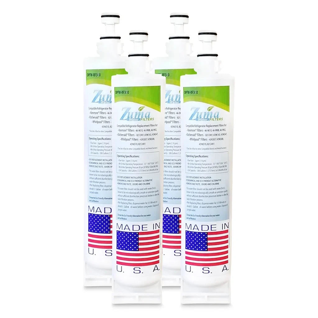 ZUMA Brand , Water and Ice Filter , Model # OPFW-RF300 , Suitable with Whirlpool® 4396508 - 4 Pack - Made in U.S.A.