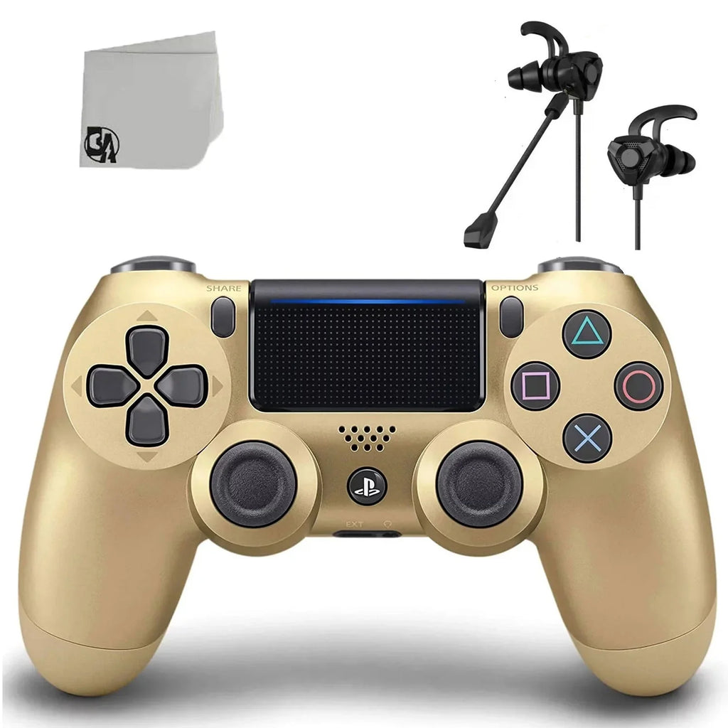 DualShock PlayStation 4 Wireless Controller - Gold Blue - Like New With Earbuds Bundle BOLT AXTION