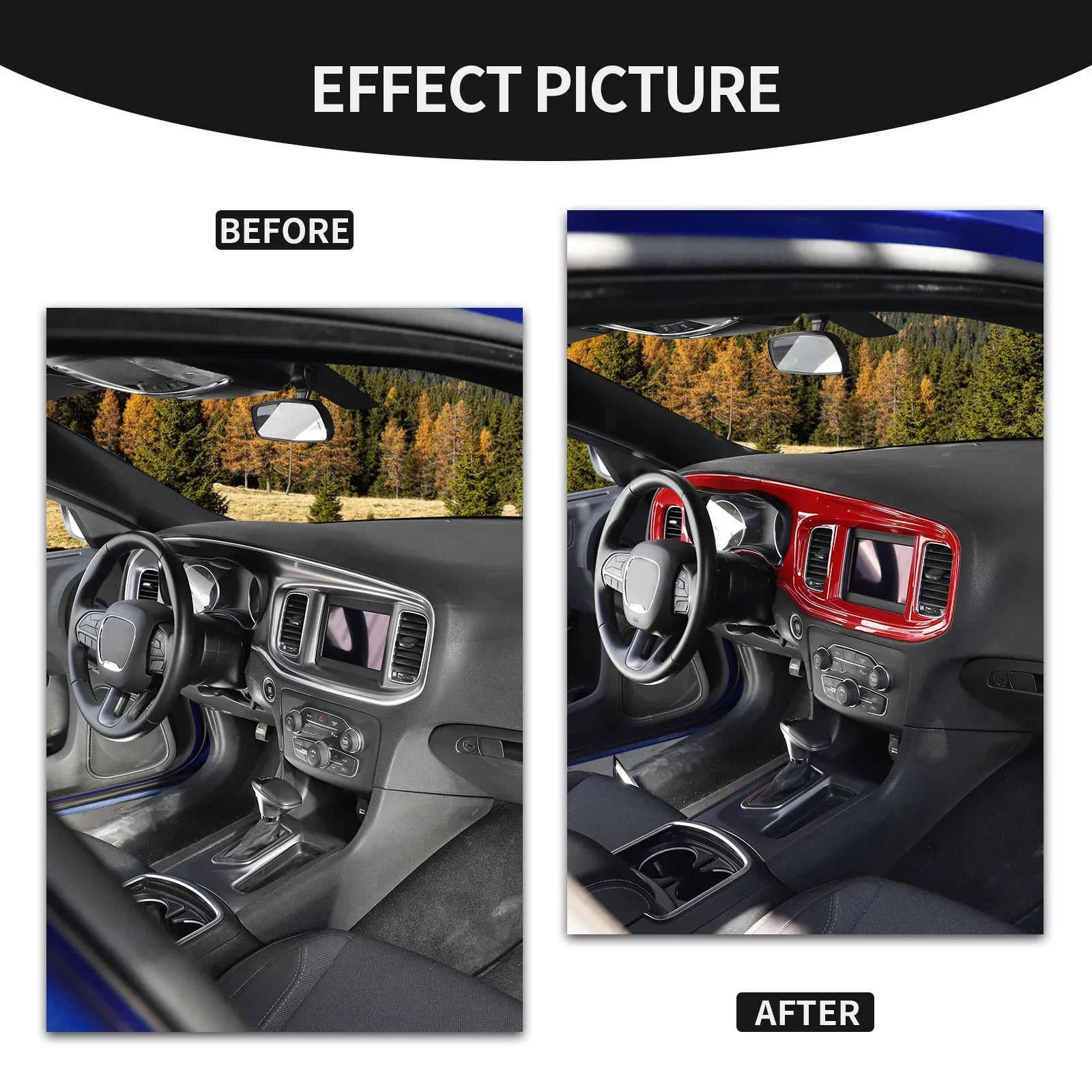 CheroCar Console Center Dash Board Trim Coating Interior for Dodge Charger 2015-2022,Red