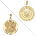 Picturesongold.Com Saint Michael Doubledside Navy Religious Medal Necklace Pendants - 3/4 inch Size of a Nickel - Solid 14K Yellow Gold