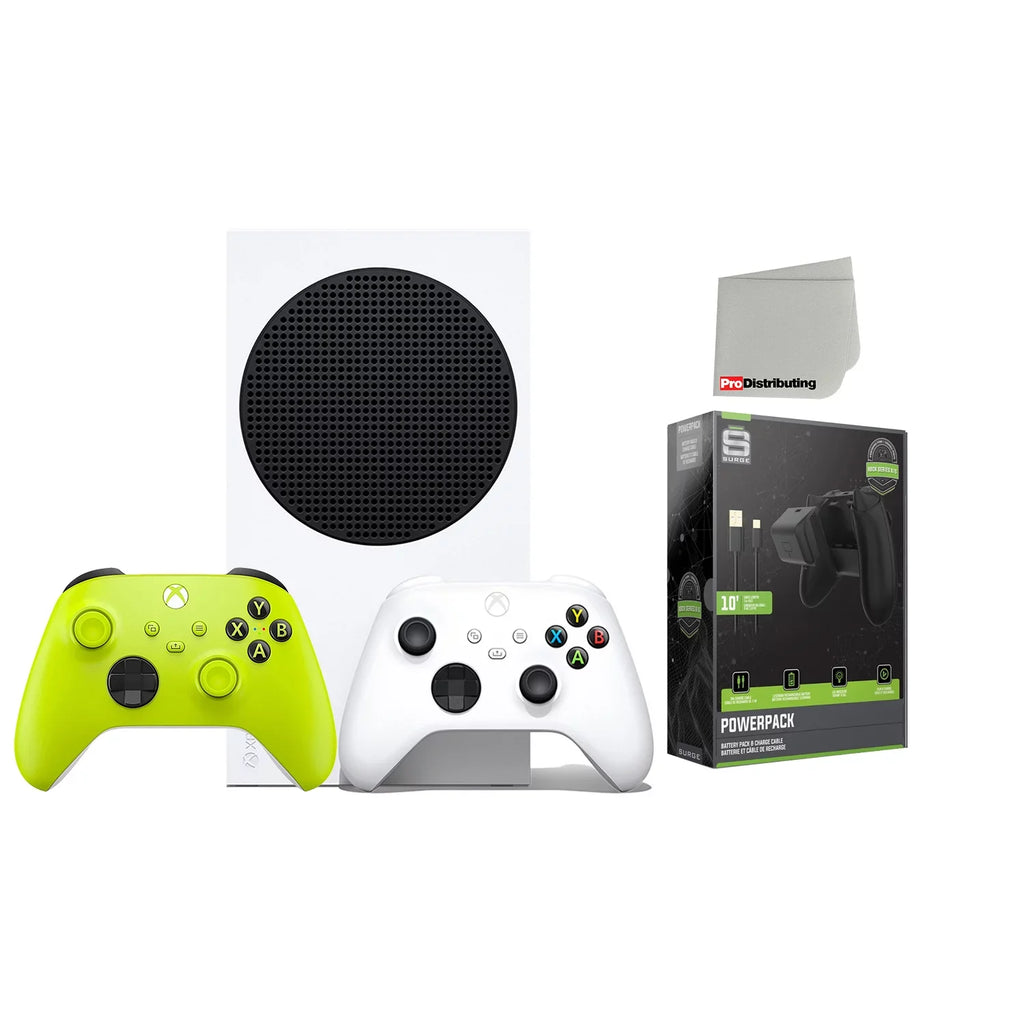 Microsoft Xbox Series S 512GB Digital Console with Extra Wireless Controller - Electric Volt - Powerpack Battery/Charge Cable Bundle with Microfiber Cleaning Cloth