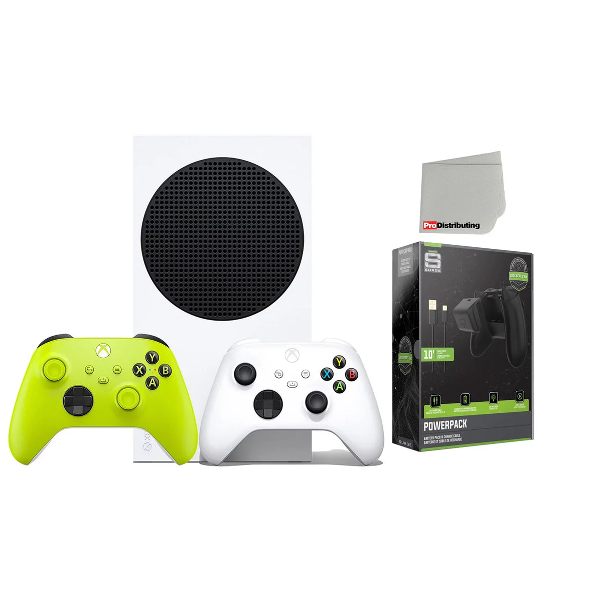 Microsoft Xbox Series S 512GB Digital Console with Extra Wireless Controller - Electric Volt - Powerpack Battery/Charge Cable Bundle with Microfiber Cleaning Cloth