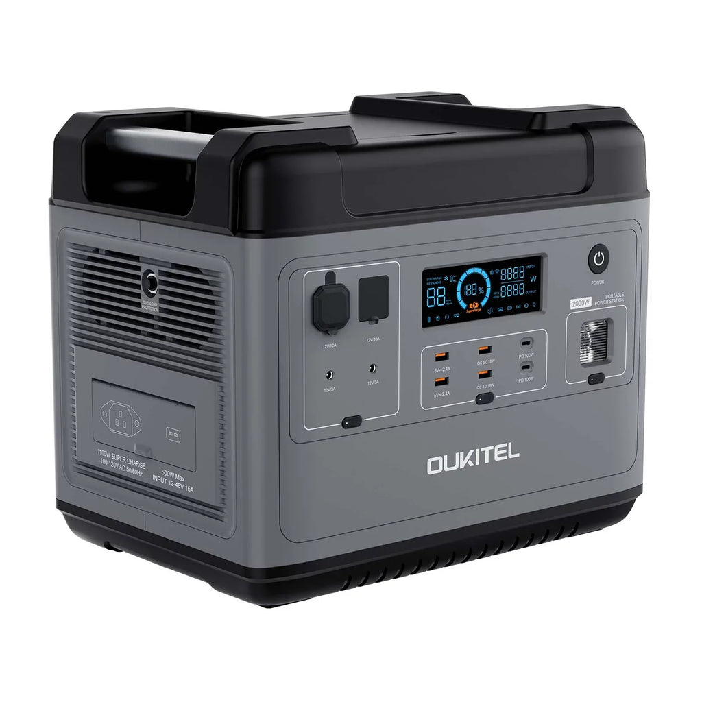 OUKITEL P2001 Portable Station 2000Wh/51.2V Safe LiFePO4 Solar Generator 2000W Pure Sine Battery Station for Home Camping Emergency Battery Backup Support UPS