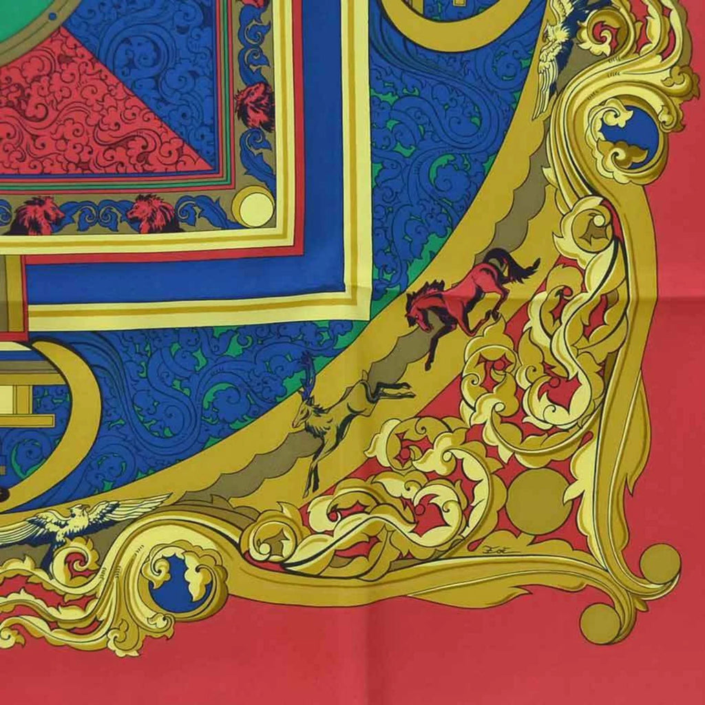 Pre-Owned Hermes HERMES Scarf Carre 90 ANIMAUX SOLAIRES Silk Red/Multicolor Women's (Good)