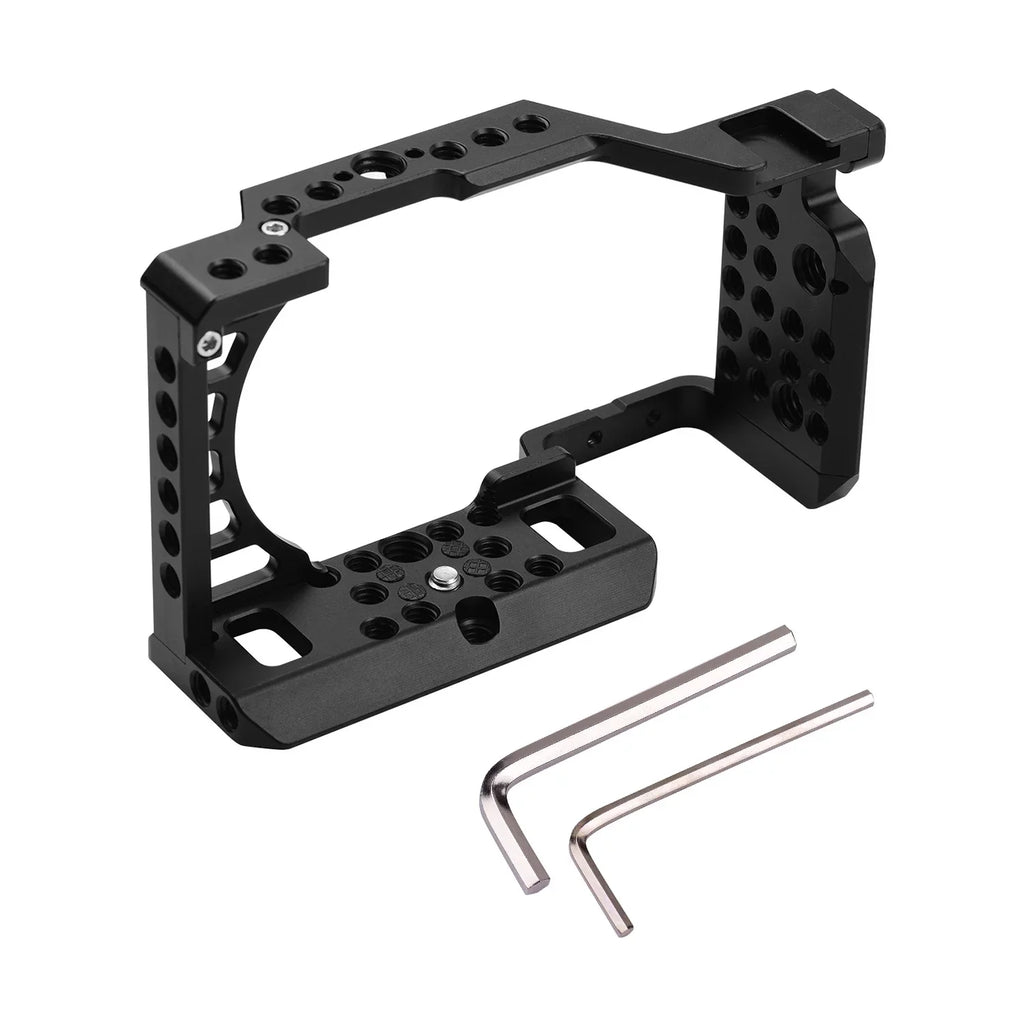 Aluminum Alloy Camera Cage Rig with Cold Shoe Mount ARRI Locating Hole 1/4 3/8 Threaded Holes Replacement for Sony A6000/A6100/A6300/A6400/A6500 Cameras