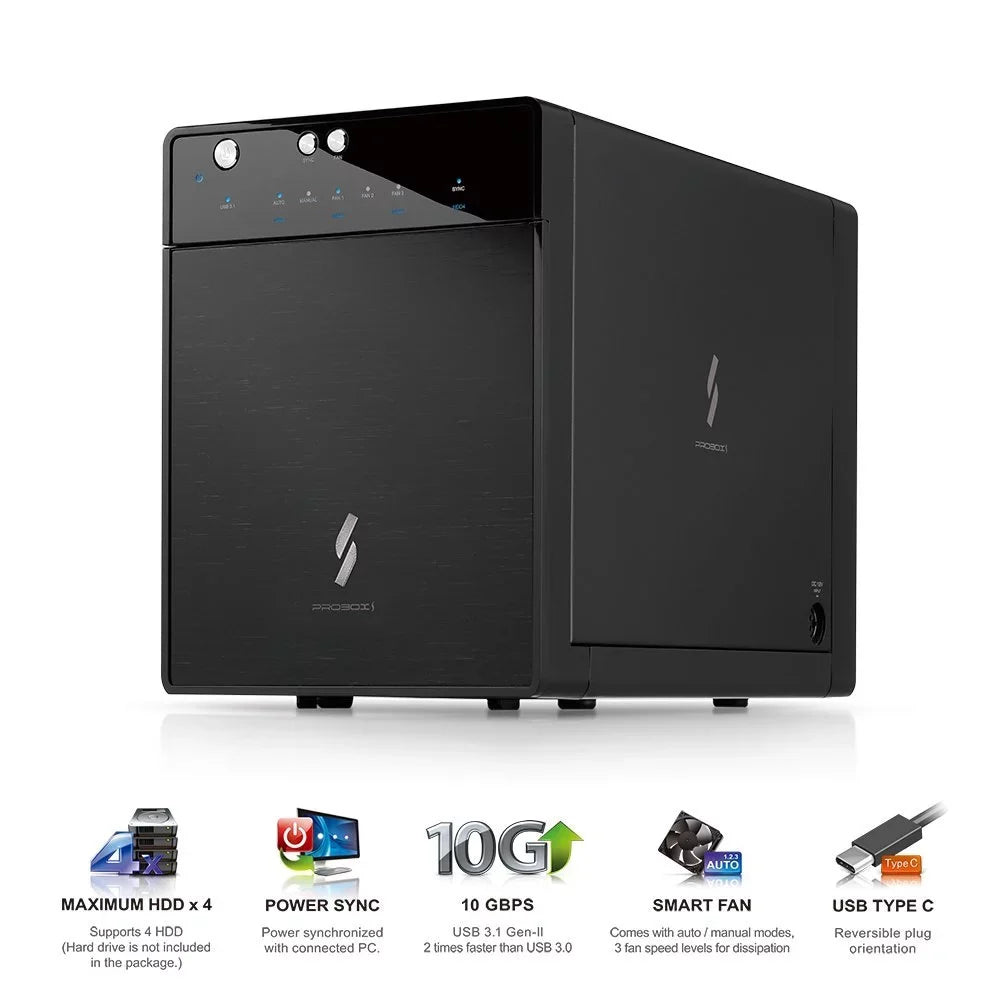 Mediasonic USB 3.1 4 Bay 3.5-inch SATA Hard Drive Enclosure – USB 3.1 Gen 2 10Gbps Type C / USB-C (HF7-SU31C)