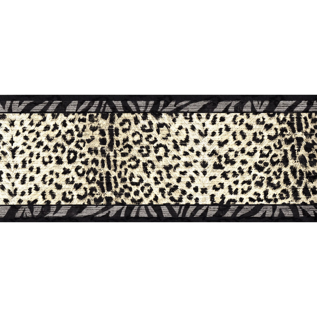 Trimz Animal Prints Wallpaper Border - Leopard Prints, Tiger Prints, Black, Gray, 15' L x 7" W