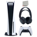 Sony Playstation 5 Disc Version PS5 Console and Black Pulse 3D Headset Bundle with Microfiber Cleaning Cloth